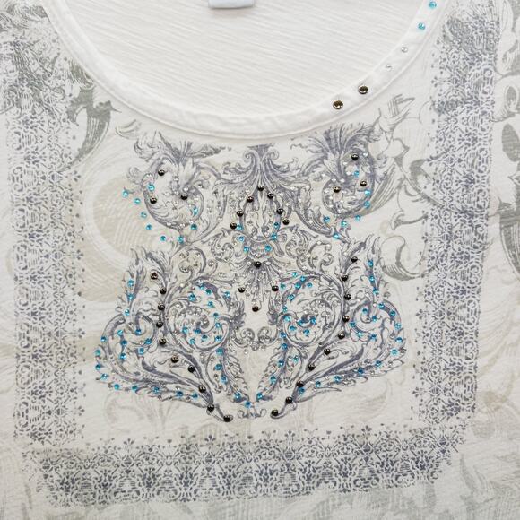 T-Shirt Size XL Aqua Blue Stud Rhinestone Boho Soft Glam Vacation Resort Whimsy - Picture 2 of 12